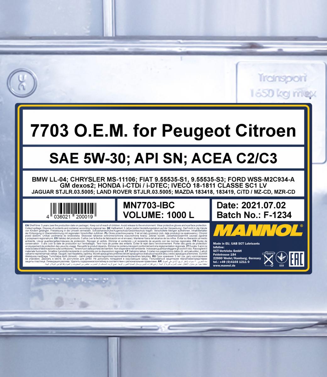 Mannol 1 Lt. Oem Peugeot / Citroen 5W30