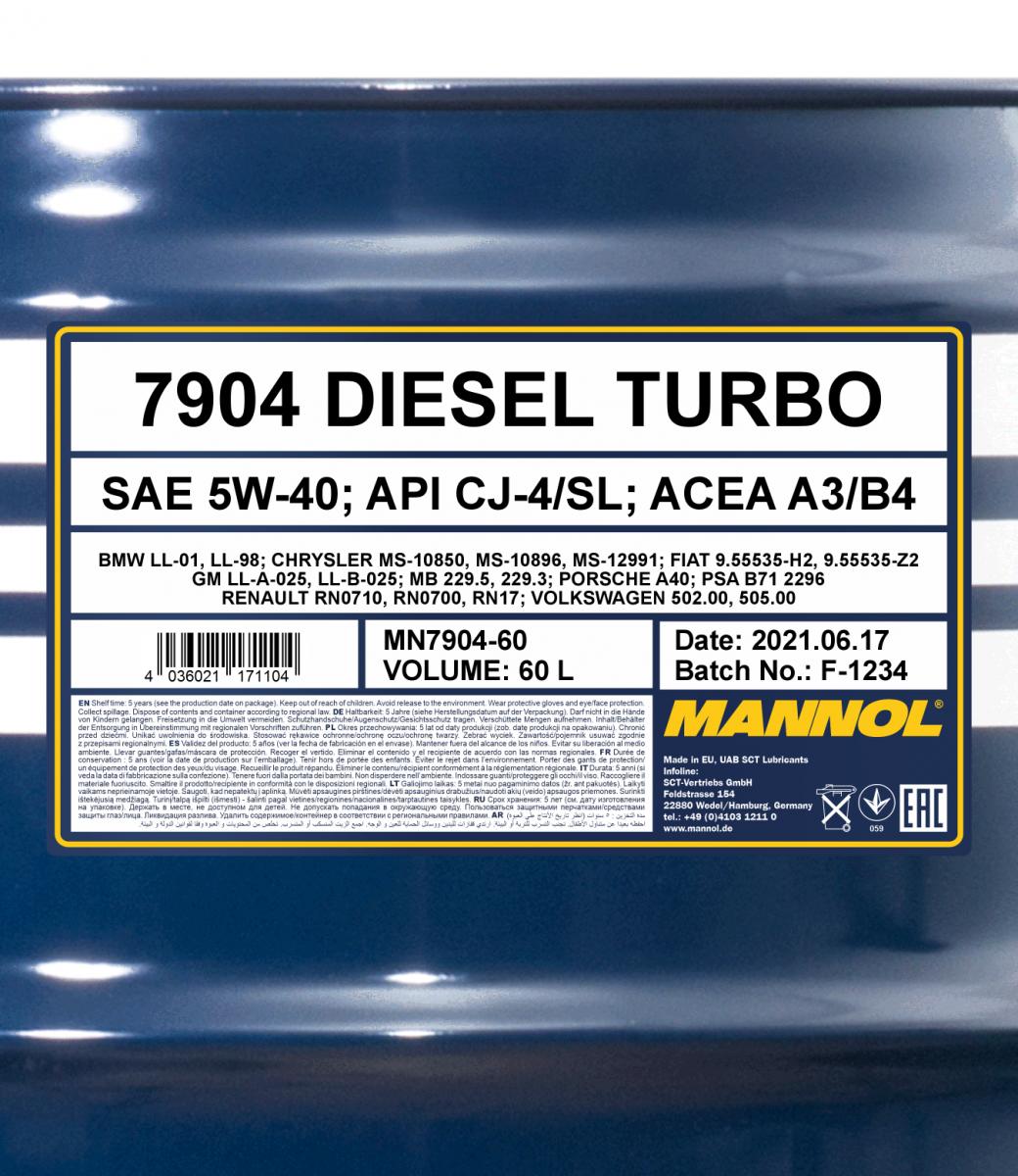 5W-40 20ltr. Motor oil Mannol 7904 Diesel Turbo – Ekobaltika